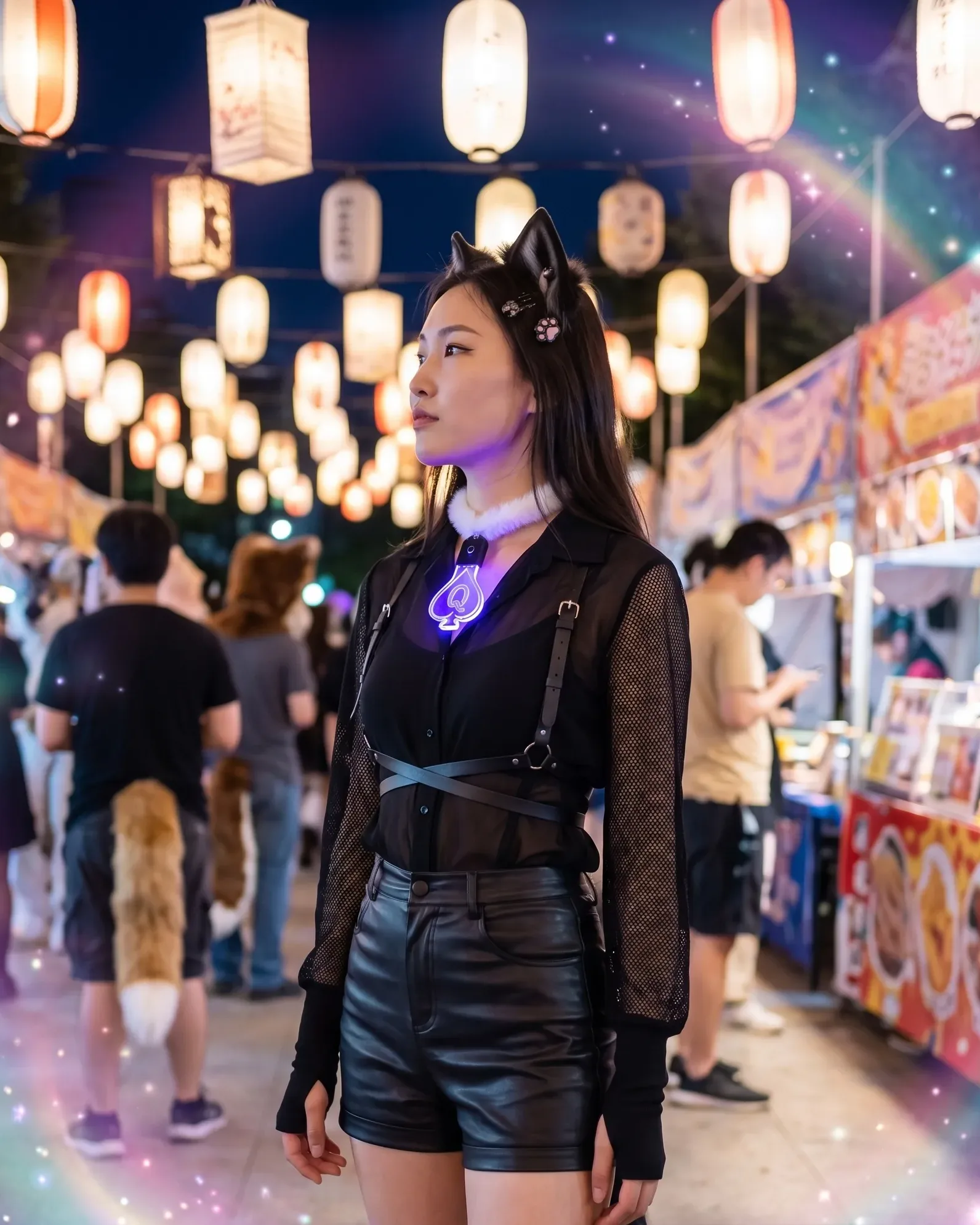 LED QOS Furry White Choker